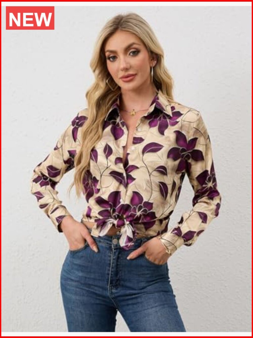 Women's Silky Button Down Shirt Wrinkle-Resistant Long Sleeve Blouse - Picture 3 of 7